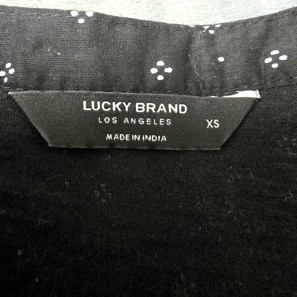 2/$30 Lucky Brand Black Cottagecore Boho Womens Blouse Size XS Polka Dot Cotton - Picture 5 of 10